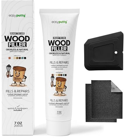 Wood Filler - Wood Putty for Furniture Repair, Wooden Cabinet, Door, Table | Indoor & Outdoor Use - Includes Sandpapers + Spatula / 200g (Black)
