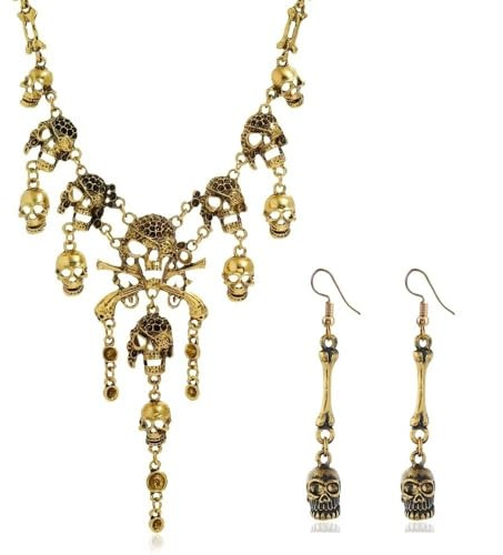 ZOSIGN Totenkopf Halskette Damen, Totenkopf-Halskette und Ohrringe Im Set, Kette Mit Totenkopfs Anhänger, Halskettes Totenkopfs, Schmuck Schädel, Geeignet für Karneval, Halloween und Piratenkostüme