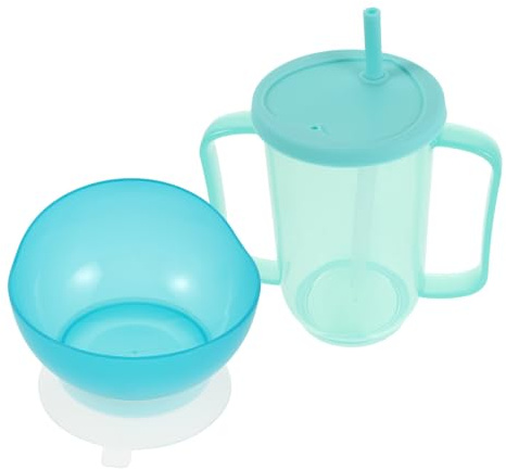 OATIPHO Ensemble Repas Adapté pour Personnes Âgées Gobelet Anti-Fuites à Double Anse avec Bol Anti-Déversement Ventouse pour Régimes Liquides et Soins Alités Sécurité