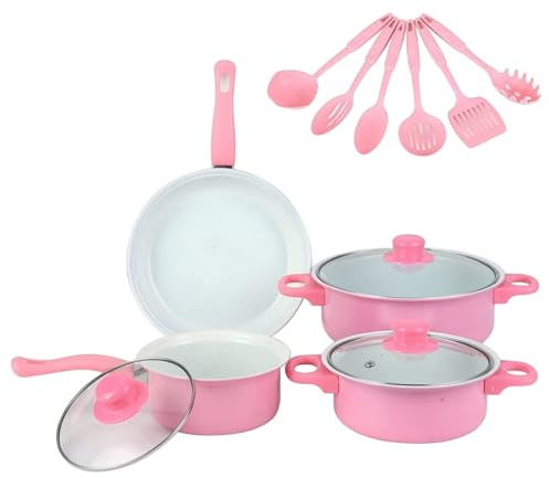 Pan Set|Cast Iron Pots and Pans Set 13Pcs Non Stick Cute Cookware Includes Lids Induction Cookware with Comfort Handle PFOA Free