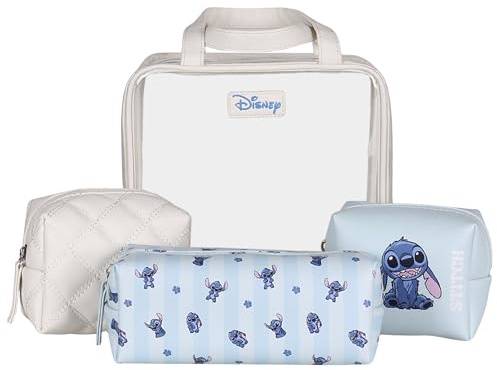 Disney Stitch Reise-Kosmetiktaschen, 4er-Set, beige und blau (Stitch)