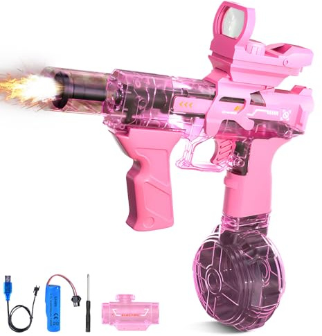 Wasserpistole Elektrisch, Wasserpistole Große mit Automatik Max Reichweite 26 FT, Wasserdicht Automatische Wasserspritzpistole mit Lichtern, Wasser Pistole Spielzeug für Sommer/Pool/Beach (Rosa)