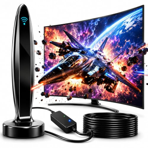 TV Aerial, Digital Indoor TV Aerial with Signal Booster, TV Antenna | 880+ Miles Long Range, 360° Reception TV Antenna for Smart TV & Freeview, Support 4K 1080P HD Local Channels