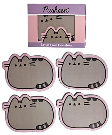Puckator Pusheen die Katze, Set mit 4 geformten Korkuntersetzern – Holz-Tischuntersetzer für Kneipen, Getränke, Fliesen, Tischsets, Barmannhöhle, Zubehör für Zuhause, Schreibtisch-Untersetzer