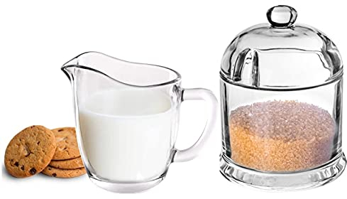 SOLAVIA Quality Glass Clear Transparent Sugar Bowl Dish & Milk Jug Creamer 200ml Set
