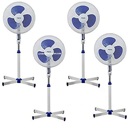 Suinga Ventilateur de pied de 16. Hauteur réglable. 3 vitesses. Moteur Silencieux. Base stable. Tête vibrante. Grille de sécurité. Grand débit d'air. Puissance : moteur aC Pack 4 ventilateurs