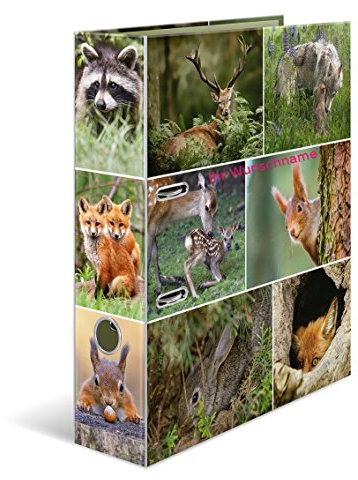 Herma Motivordner mit pinkgefärbter Gravur / A4 / 70mm breit / Waldtiere