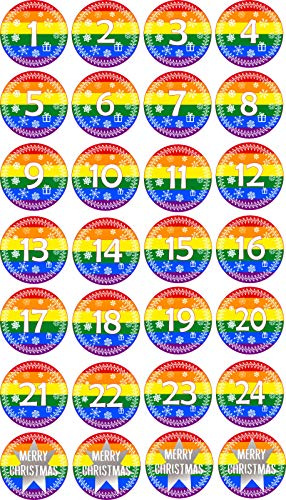 INDIGOS UG - Aufkleber für Adventskalender 1 to 24 - GAY + Bonus Vintage Style - Labels - Stickers - Weihnachtskalender - Weihnachten - Advent - rund - zum Aufkleben