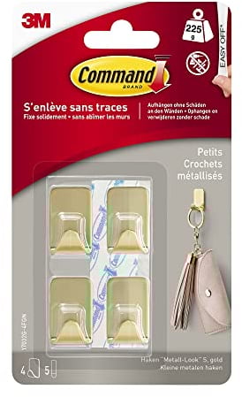 Command 17032BR Metal Size S, Gold Colour, 17032BR-4ES, 4 Hooks, 5 Strips, Standard