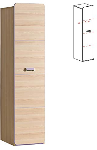 Furniture24 Drehtürenschrank LORENTO L2 Hochschrank 1 Türiger Schrank mit Kleiderstange und Einlegeboden (Esche Coimbra/Lila)