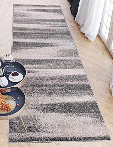 Carpeto Rugs Teppich Läufer Flur - Modern Teppichläufer - Kurzflor, Weich - Flurläufer für Wohnzimmer, Schlafzimmer - Teppiche - Meterware - Grau - 80 x 300 cm