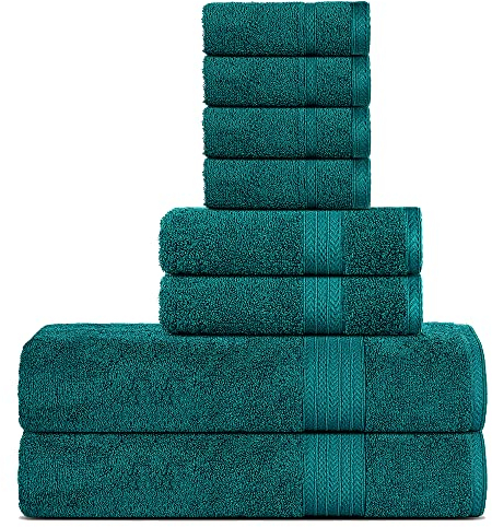 Sweet Needle Luxus-Handtuchset aus Premium-Baumwolle, Blaugrün - 2 Badetücher, 2 Handtücher und 4 Wasch-/Gesichtstücher – 500 g/m², sehr saugfähig, für Badezimmer und Hotels