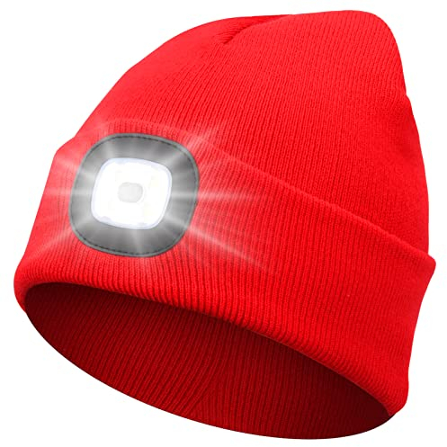 Abbicen Beanie Hat with Light Unisex Winter Headlight Hats LED USB Rechargeable Torch Cap Headlamp Flashlight Head Gift for Women Men