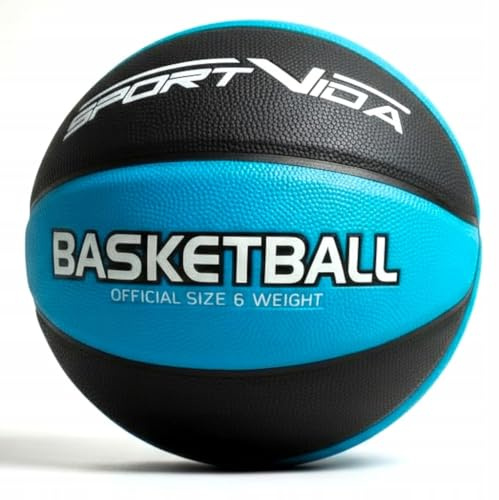 SportVida Basketball Offiziell Größe 7, PU-Material, Trainings- und Spielball für Halle und Outdoor, 24 cm Durchmesser, Weiche Schaumschicht (Schwarz und blau)