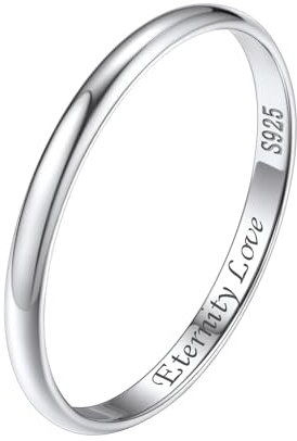 Silvora Personalisierter Dünner Ring für Damen Frauen mit Textgravur 925 Silber Vintage Konvexer Ring 2mm breit Schlichter Bandring Stapelbarer Vorsteckring Freundschaftsring Ringgröße 62(20)