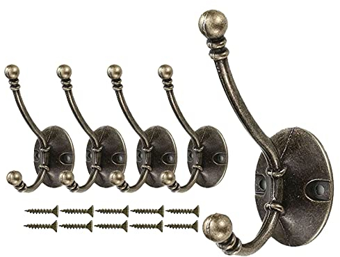 Mokife 5 Stück Kleiderhaken Vintage Bronze, Wandhaken Retro Doppelt Garderobenhaken Groß Schwerlast für Schlafzimmer Bad Küche Büro