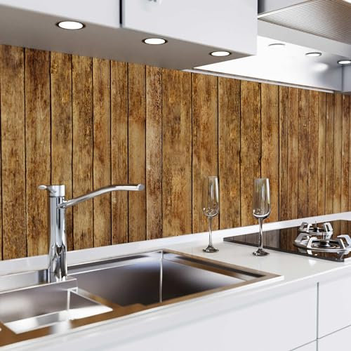 danario Küchenrückwand selbstklebend - Matt - Spritzschutz Küche - versteifte PET Folie - 0,4 mm - Holzlatten - 60cm x 400cm