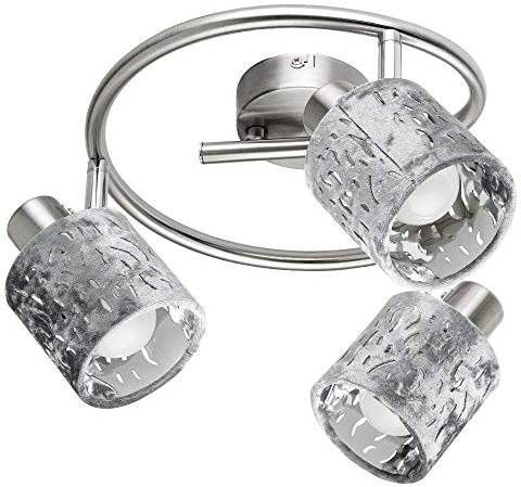 Deckenleuchte 3 Flammig Spotleuchte schwenkbar Deckenlampe Samt, Metall silber, 3x E14 Fassungen, DxH 25x15 cm