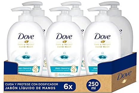 Dove Flüssigseife pflegt und schützt mit antibakteriellen und 5 feuchtigkeitsspendenden Inhaltsstoffen, 6 x 250 ml