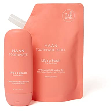 HAAN - Zahnpasta + Nachfüllung kein Fluorid und natürlichen Inhaltsstoffen Life's a Beach 205 ml - Nachfüllbar und vegan