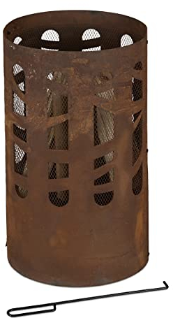 Relaxdays Brasero, Acier Corten, Grille Foyer, tisonnier, Pare-étincelles, HxD: 60x37 cm, Aspect Rouille, Jardin, Marron