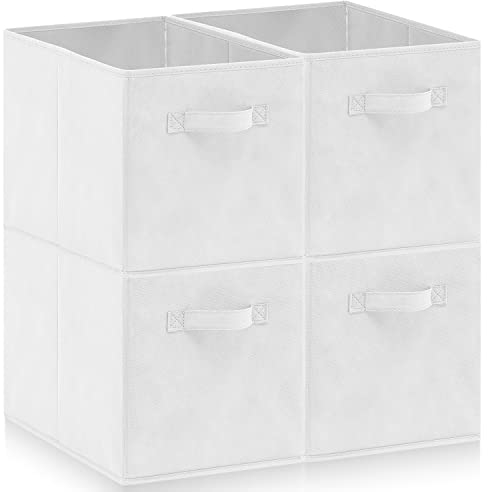 Amazing Tour 4 PCS Cube Storage Boxes 33x38x33 Foldable Fabric with Handles Collapsible for Home Office Nursery Organiser - Clothes Basket Containers, White