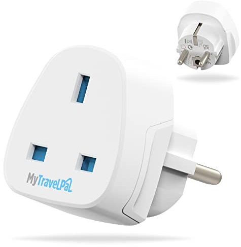 UK To Europe Plug Adapter (2 Pack) | 2 x MyTravelPal® European EU Travel Adaptors | For Use in France, Germany, Portugal, Greece & Most of Europe | Type E/F Adapter