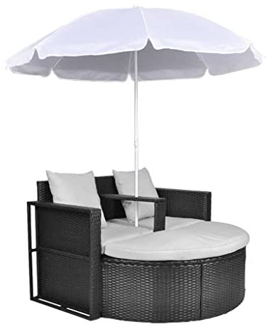 INLIFE Lit de Jardin avec Parasol Noir Résine tressée