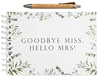 Goodbye miss hello mrs hen party guest book and wooden keepsake pen | hen party accessories | kiss the miss goodbye | hen do accessories | team bride gifts