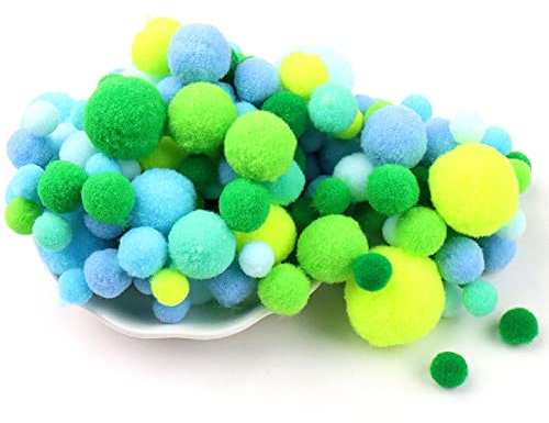 Duories 135 Bunte Pompons zum Basteln,10-30mm Mini Pompons Bälle Kleine Bommeln Kugeln,Flauschigen Bunte Pom Pom Deko Pompom Plüschbälle Bastel Zubehör für Nähen Deko DIY Handwerk,Blau Grün