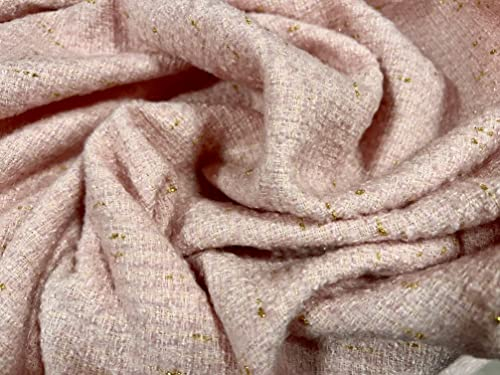 Schwerer Bouclé-Stoff aus Wollmischgewebe, mit Lurex-Glitzer, Meterware, Pink & Gold Metallic