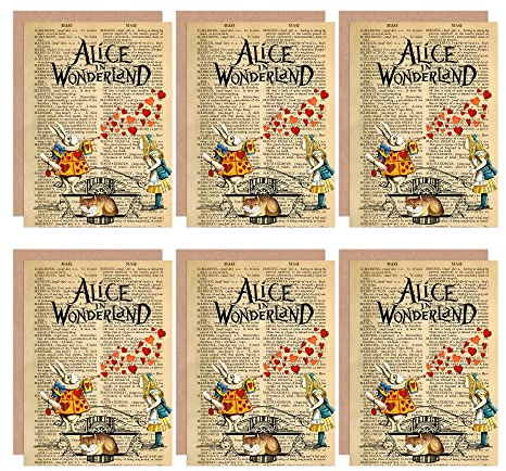 Wee Blue Coo Upcycle Dictionary Alice Wonderland Collage Blank Greeting Cards With Envelopes Pack of 6