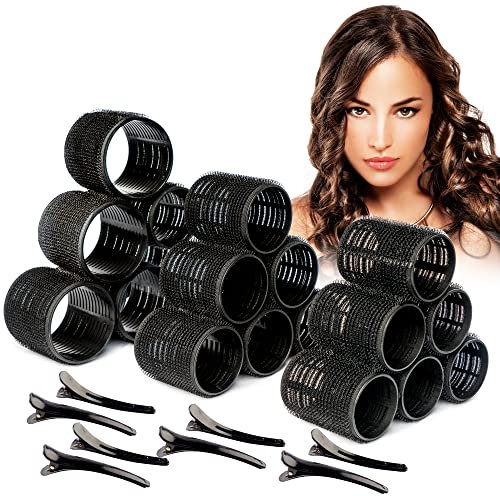 33 Pcs Self Grip Hair Rollers Set – 6 Rollers Each 44mm, 50mm & 66mm with 15 Clips – Big Hair Rollers for Volume & Bounce – Fringe Roller for Bangs, Soft Curls & Heatless Styling