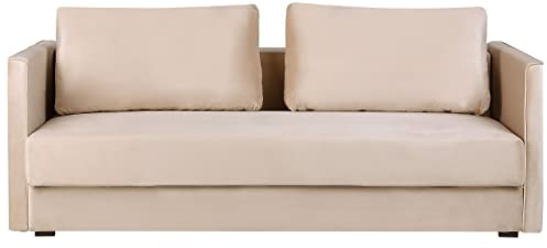3-Sitzer Schlafsofa Samt beige mit Bettkasten flachen Armlehnen geradlinig Eksjo