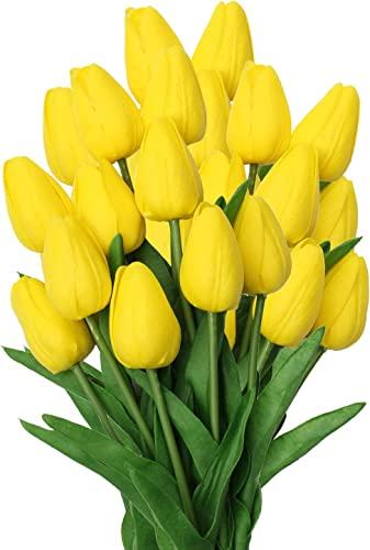XNSHUN 10pcs Künstliche Blumen Tulpe, Kunstblumen Latex Tulpen, PU Real Touch Latex Blumensträuße, Dekoration Für Hochzeitsdekoration Im Innen- Und Außenbereich, Küche, Büro, Café, Wohnkultur (Gelb)