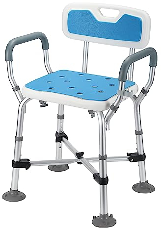 Izrielar Duschhocker für Senioren, Höhenverstellbar, Duschstuhl mit Doppelt Verstärktem Querbalken und rutschfeste Matte, Duschsitz mit Rückenlehne und Armlehnen, Badhocker Für die Dusche Erwachsene