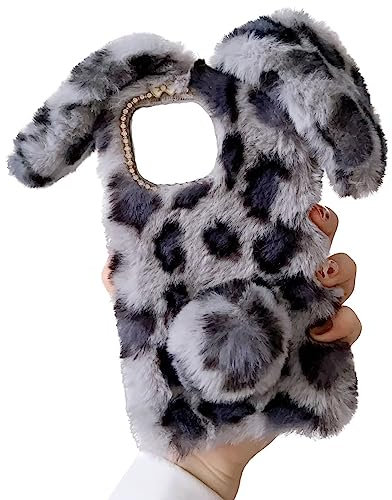 Tivenfezk Nadoli Hase Pelz Hülle für iPhone X/XS,3D Kaninchen Ohr Case Warme Flauschige Plüsch Schutzhülle Handy Schale Tasche Soft Bunny Cover