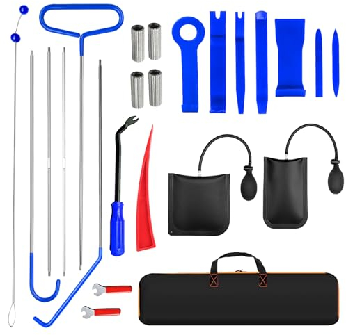 CISSIYOG 24 Pezzi Kit di Attrezzi per Auto, Kit di Emergenza Professionale per Auto con Impugnatura a Lunga Portata, Pompa a Cuneo d'Aria Non Marring, Strumenti di Rimozione per Auto Camion (Blu)