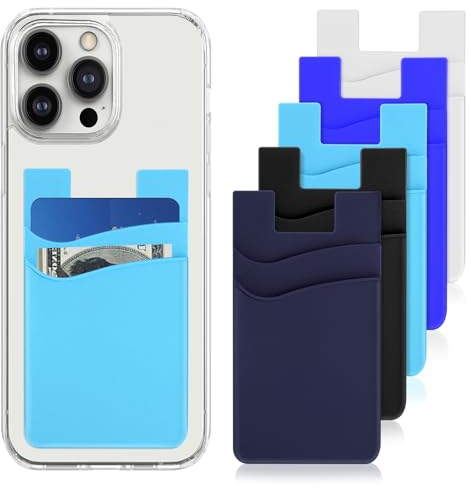 Andibro Tarjetero de Silicona para Teléfono Móvil, 5 Piezas Tarjetero Adhesivo Funda Billetera para Teléfono de Doble Bolsillo con Adhesivo Autoadhesivo para la Parte Posterior del Teléfono