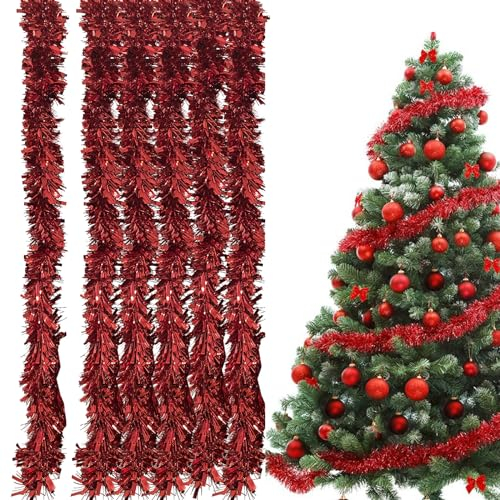 Ashuxxn 6 Stück Lametta Girlande Weihnachten Glänzende Weihnachtsbaum Dekoration Girlande Glänzend Girlande Weihnachten Deko Lametta Girlande Weihnachtsgirlanden für Weihnachtsbaum (Rot)