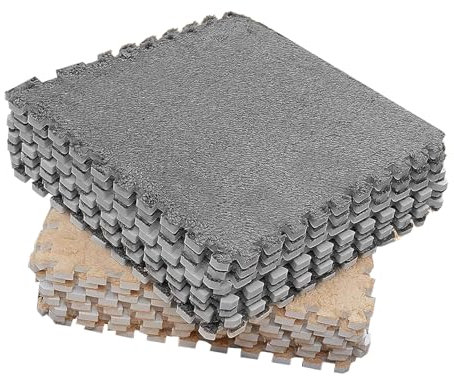 10pcs 30cm/11.8in Plush Foam Floor Mat,Foam Squares Floor Mat for Room Floor (Grey)
