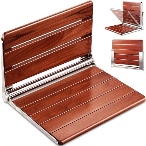 [Upgraded Version] 20 ADA Compliant Folding Teak Shower Seat Wall Mounted - Larger Teak Shower Bench, Home Care Folding Shower Seat for Inside Shower, Wall Mount Shower Chair Shower Stool, Max 400lb