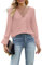 HUXRAKV Chemise Décontractée pour Femmes Élégant T-Shirts à Manches Longues col en V Dentelle Patchwork Printemps l'automne Chemisier en Maille Jacquard Top d'affaires Habillé,A-Rose,L