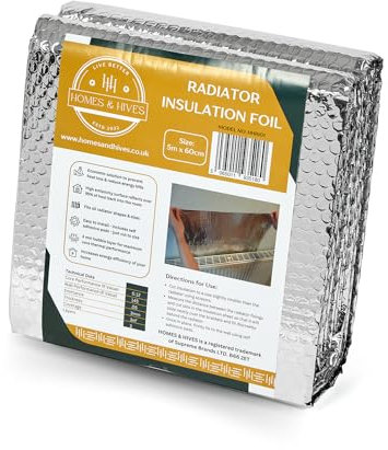 Homes and Hives Radiator Reflector Foil 5m x 60cm – 3mm Thick Energy Saving Radiator Foil Roll – Reduces Heat Loss, Saves Energy & Money – Easy-to-Install Radiator Heat Deflector Insulation Panels