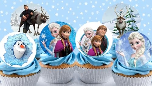 Anglesit Pre-Cut Frozen 1A Edible Stand up Wafer Paper Cupcake Cake Toppers Birthday Party Elsa Anna Olaf Decorations (12)