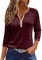 Generic HUIFUAO T-Shirts pour Femmes, T-Shirts d'été à Boutons avec col en V et Manches 3/4 pour Femmes, Haut rayé de Couleur, t-Shirt d'été Basique pour Femme, Coupe Ample, A01 Vin, L