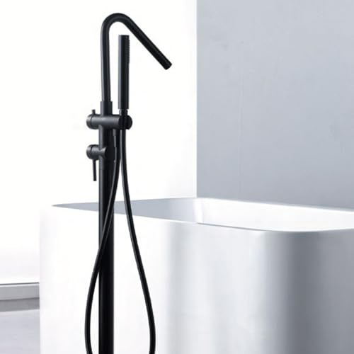 IMEX - Grifo Bañera Exenta Color Negro | Grifería Bañera Suelo con Mezclador Agua Caliente y Fría | Grifo Monomando con Alcachofa y Flexo | Serie Córcega | Color Black Gun Metal