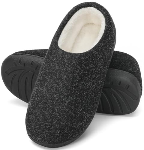 Mishansha Zapatillas de Estar por Casa Hombre Mujer Zapatos de Casa Invierno Cálido con Memory Foam Pantuflas Cómodas Antideslizante para Exterior e Interior, Tinta Negro, 36/37 EU