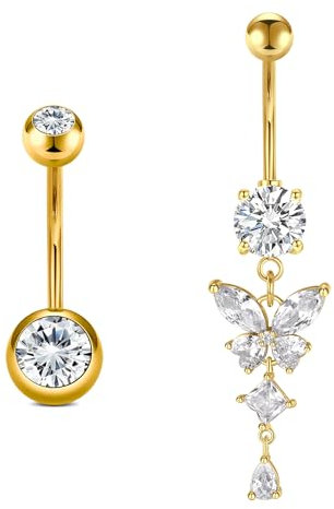 Rajnard Bauchnabelpiercing Gold Silber Chirurgenstahl Schmetterling Bananabells Piercing Schmuck 6mm 8mm 10mm 12mm 14mm Stablänge
