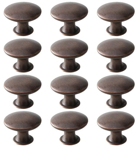 Beilala Cabinet Door Knobs Antique Copper, 12 Pack Round Metal Cupboard Handles Kitchen Cabinet Pulls with Screws for Chest of Drawers Furniture Dresser Door, 30x21mm